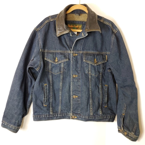 timberland denim jacket leather collar
